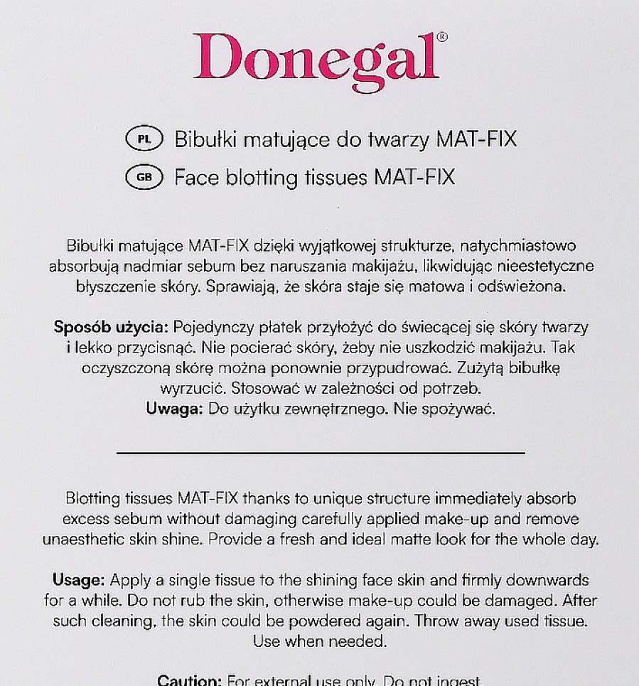 Donegal Toallitas Faciales Absorbentes, Efecto Matificante Toallitas