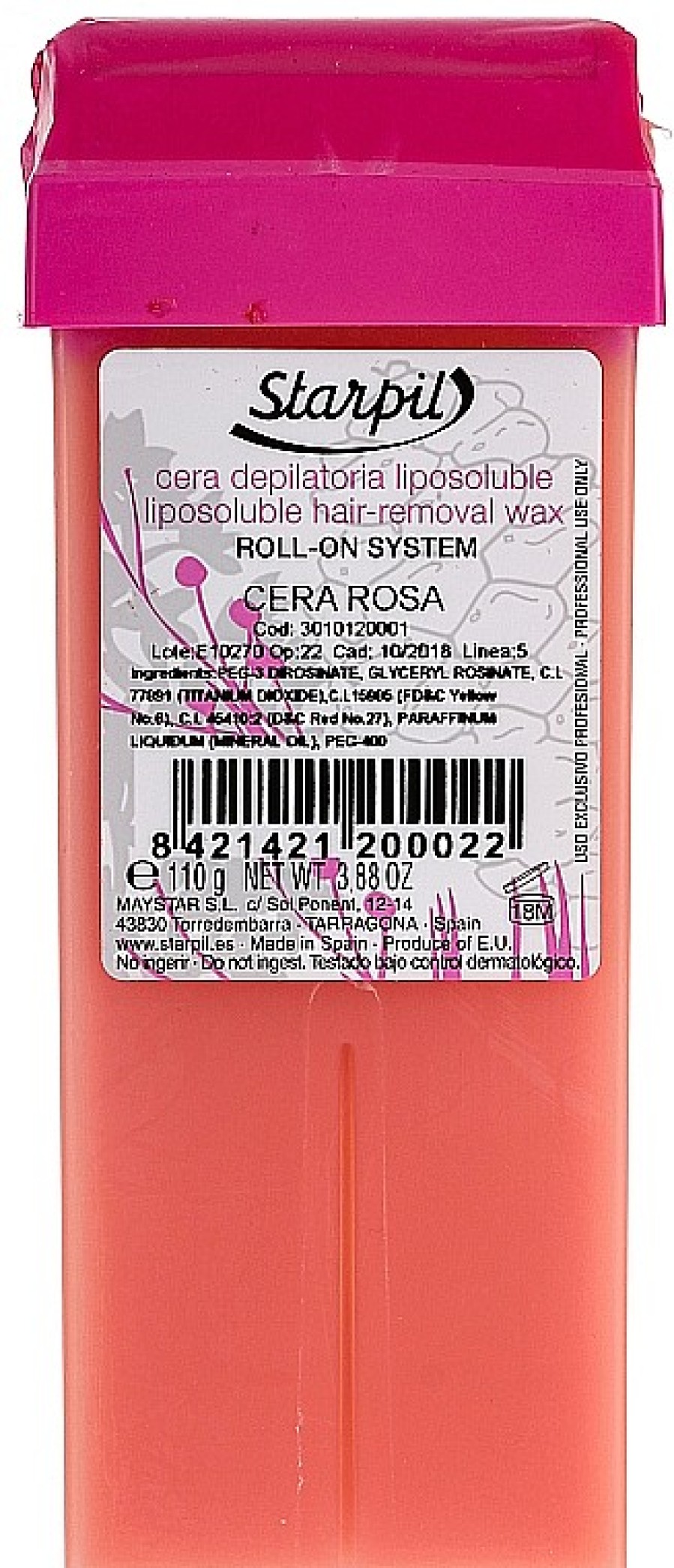 Bielenda Professional Cartucho De Cera Depilatoria Liposoluble Roll-On, Rosa Cremas Y Ceras Depilatorias