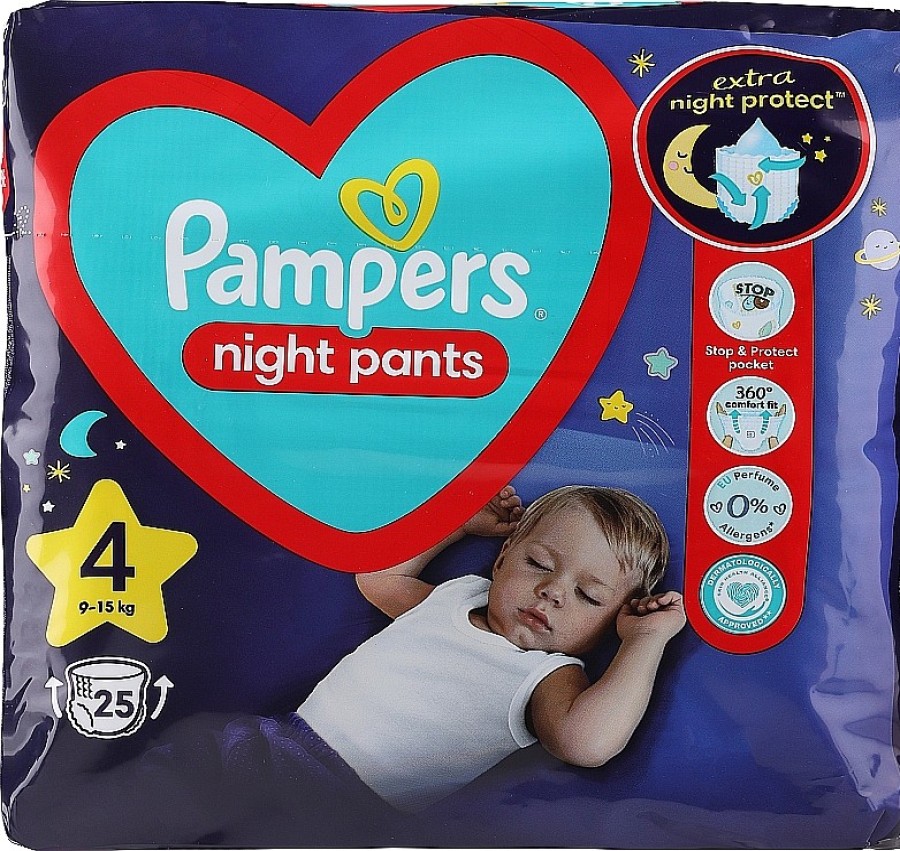 Pampers Pa Ales Braguita De Noche, Night Pants, Talla 4 (9-15 Kg), 25 Uds. Pa Ales