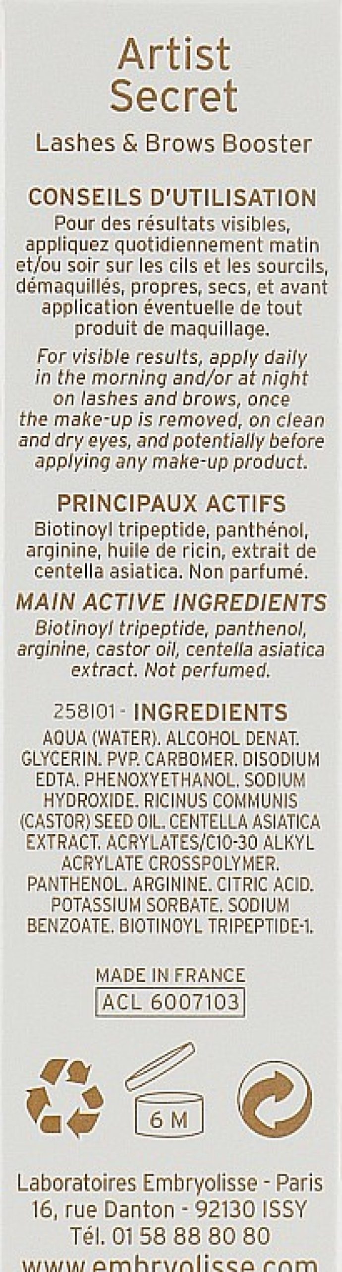 Embryolisse Laboratories S Rum Para Cejas Y Pesta As Con Aceite De Ricino Y Arginina S Rums Para Pesta As Y Cejas