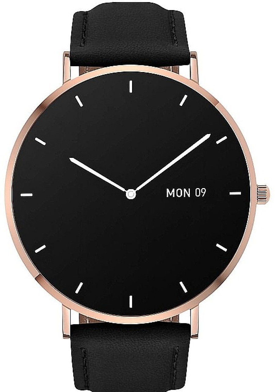 Garett Smartwatch Con Correa De Cuero, Color Dorado Con Negro Smartwatches