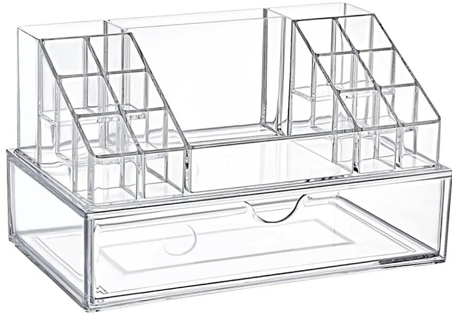 BoxUp Organizador Cosm Tico De Pl Stico Con Caj N (22,5X12,5X13,8Cm) Transparente Organizadores Cosm Ticos